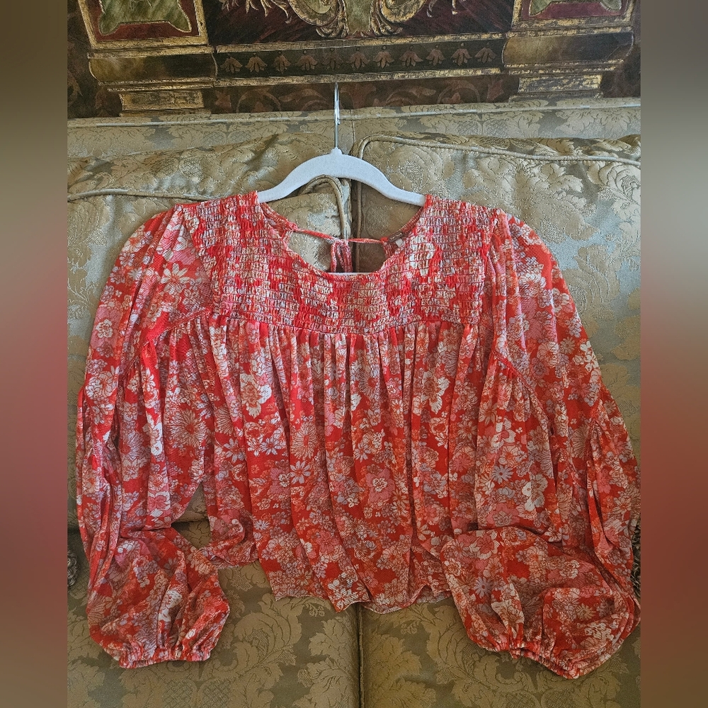 NWOT Free People Babydoll Blouse floral in Red